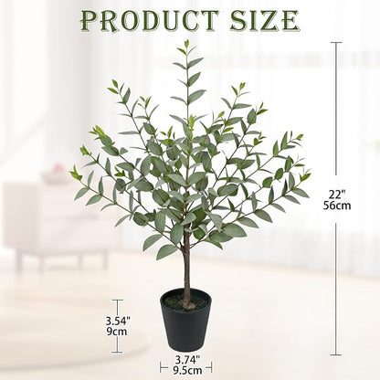 Arborus 22-Inch Artificial Eucalyptus Plant – Realistic Faux Greenery in Black Pot for Home Office Décor