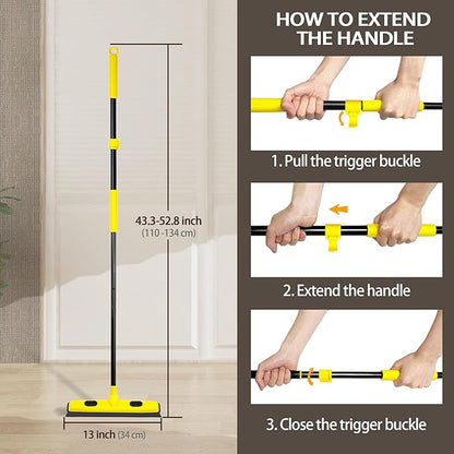 JEHONN Rubber Broom with Squeegee Pet Hair Remover 134CM Long Handle Carpet Rake for Floor and Window Cleaning
