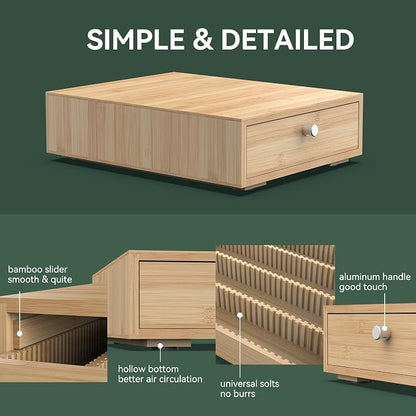 WELL WENG Bamboo Nespresso Vertuo Coffee Pod Holder Drawer – 36 Large or 48 Small Capsule Storage Organizer