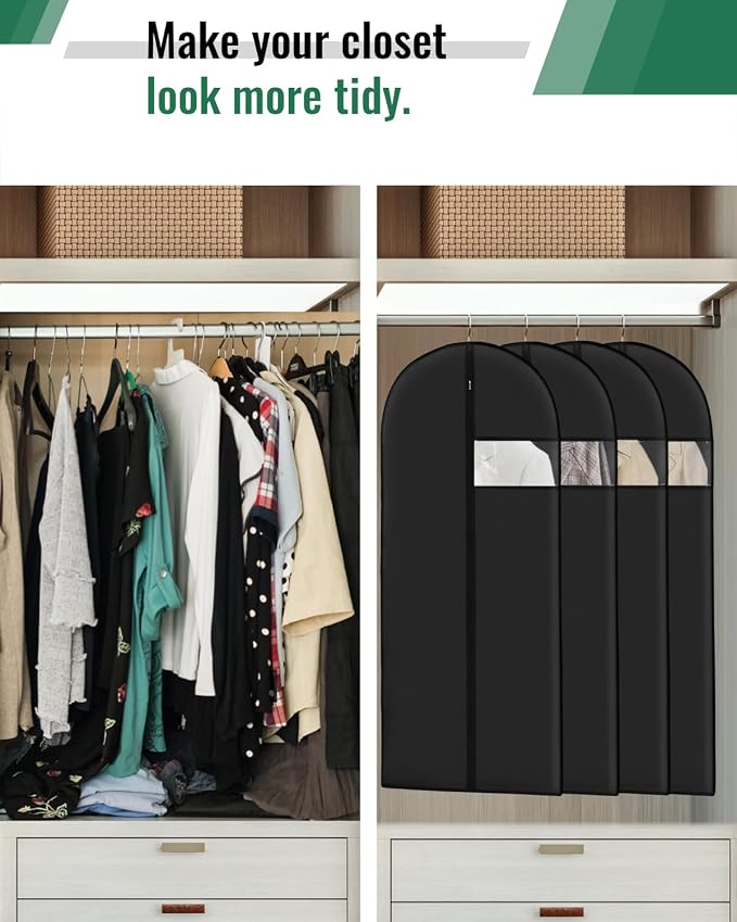 WeLiu 43-Inch PEVA Garment Bags 8-Pack – Reusable Suit & Clothing Storage Bags with Clear Window