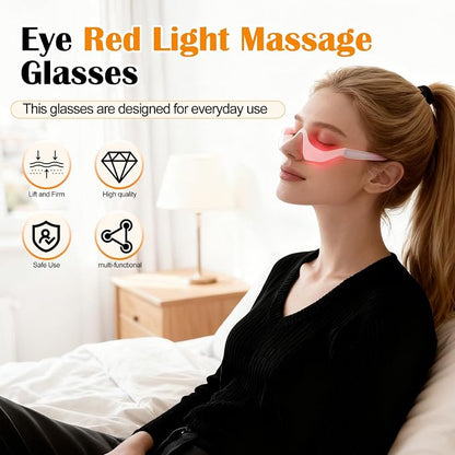 Rechargeable LED Red Light Eye Massager Glasses – Microcurrent Under-Eye Skincare Device for Puffiness & Tired-Looking Eyes, White