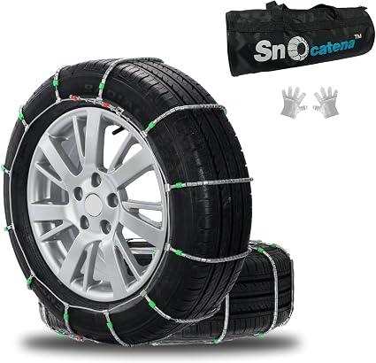 SNOCATENA Snow Chains for Car & SUV – Set of 2 Cable Tire Chains for 195-235mm Tire Widths