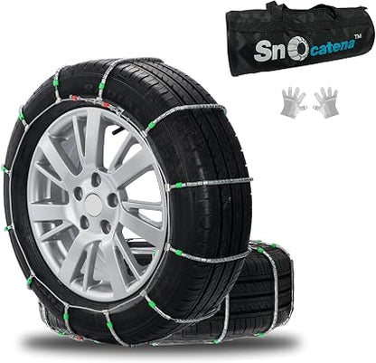 SNOCATENA Snow Chains for Car & SUV – Set of 2 Cable Tire Chains for 195-235mm Tire Widths