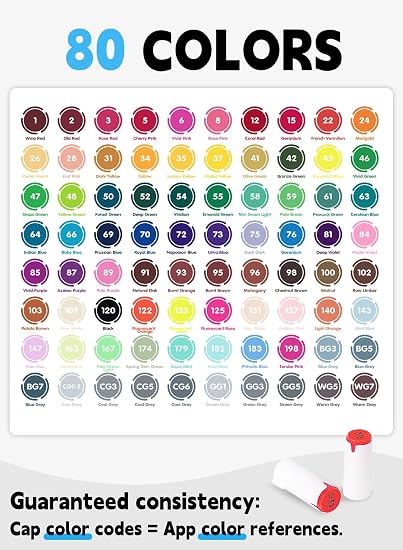 Fnooota 80-Colour Alcohol Markers Set – Dual-Tip Brush & Chisel Art Markers with Colour-Matching App and Carrying Case for Drawing, Illustration & Colouring