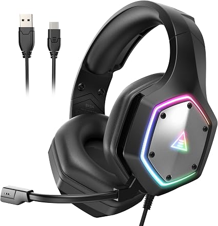 EKSA E1000 V2 Wired Gaming Headset – USB-C and USB-A PC Headset with 7.1 Surround Sound, RGB Lighting and Noise-Canceling Mic