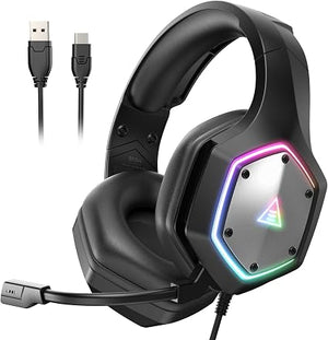EKSA E1000 V2 Wired Gaming Headset – USB-C and USB-A PC Headset with 7.1 Surround Sound, RGB Lighting and Noise-Canceling Mic