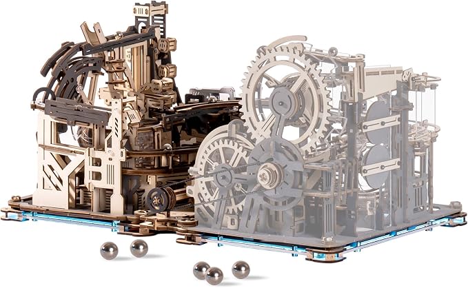 ROBOTIME 3D Wooden Puzzle Combination Set – Motorized Marble Spaceport LGC01, Link Pack LG01 and Marble Night City LGA01
