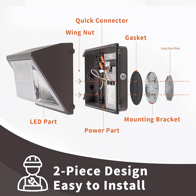 mirrea 65W LED Wall Pack Light with Dusk-to-Dawn Photocell – 6600 Lumens, 5000K, 100–277V, 0–10V Dimmable