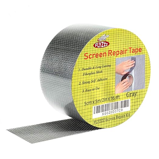 FLYZZZ Window Screen Repair Tape 2" x 16.4 FT – Waterproof Fiberglass Mesh Patch Tape for Window & Screen Door Repair