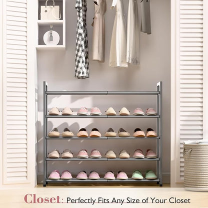 Bumusty Expandable Shoe Rack – 18–33" Adjustable Metal Shoe Storage Organizer for Closet, Entryway & Small Spaces