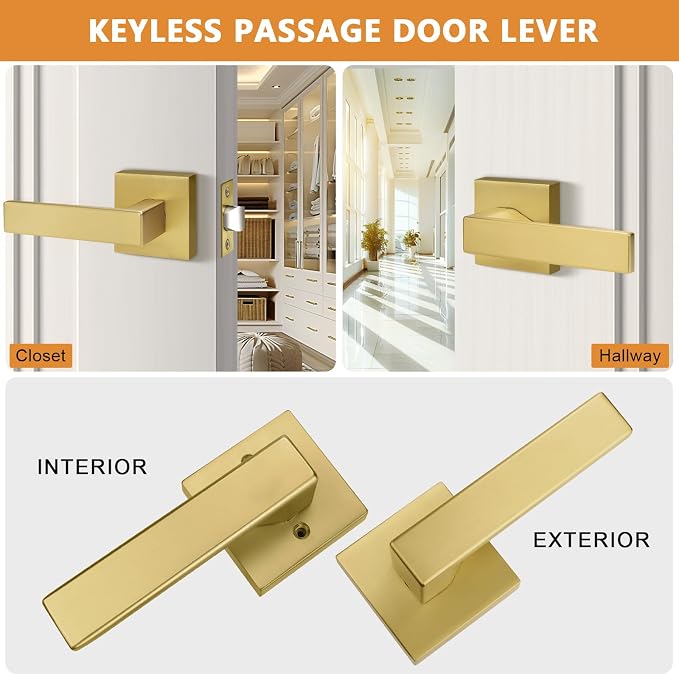 Probrico Matte Black Passage Door Handles – Square Interior Door Lever Set for Closets & Hallways