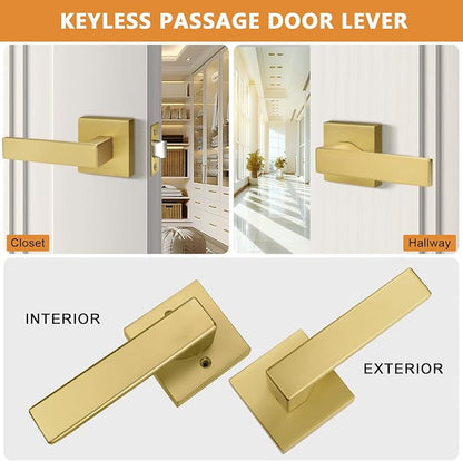 Probrico Matte Black Passage Door Handles – Square Interior Door Lever Set for Closets & Hallways