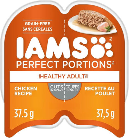 IAMS Perfect Portions Wet Cat Food – Assorted Flavours & Pack Sizes, Grain-Free Adult Cat Food in Gravy & Paté