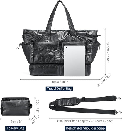 DTGN 50L Travel Duffel Bag for Women – Weekender Carry-On Bag with Shoe Compartment and Toiletry Bag