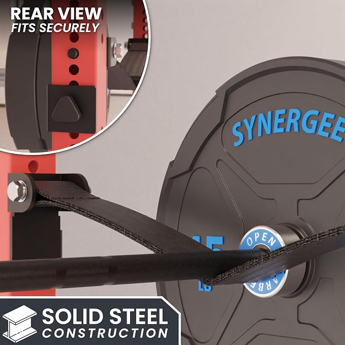Synergee 750 lb Safety Straps for 3x3 Power Racks – Pair of Nylon Barbell Spotter Straps for 29-Inch Rack Depth, 5/8" & 1" Holes