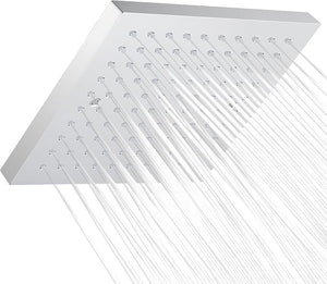 Lavatrum 8-Inch Square Rainfall Shower Head – High Pressure Chrome Showerhead with 360° Adjustable Angle & Anti-Clog Silicone Nozzles