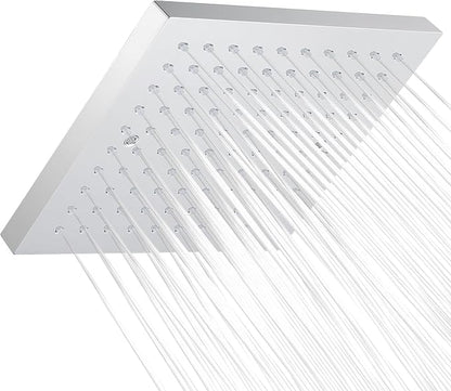 Lavatrum 8-Inch Square Rainfall Shower Head – High Pressure Chrome Showerhead with 360° Adjustable Angle & Anti-Clog Silicone Nozzles