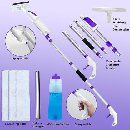 Hisucbetter 3-in-1 Window Squeegee Cleaning Kit – 60" Extension Pole, Spray Bottle and Microfiber Pads