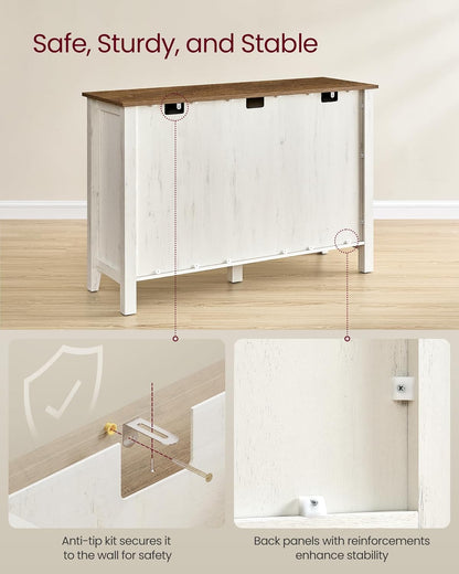 Farmhouse Buffet Cabinet with 3 Drawers & Adjustable Shelves – Coffee Bar Sideboard with Cable Management Rustic White & Honey Brown BBK371W01V1