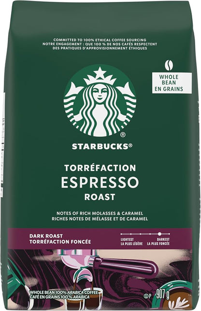 Starbucks Espresso Roast Whole Bean Coffee 907g – Dark Roast 100% Arabica Coffee with Rich Molasses & Caramel Notes
