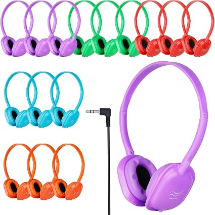 MENGLALA 15-Pack Classroom Kids Headphones – Wired 3.5mm On-Ear Student Headphones, Mixed Colors