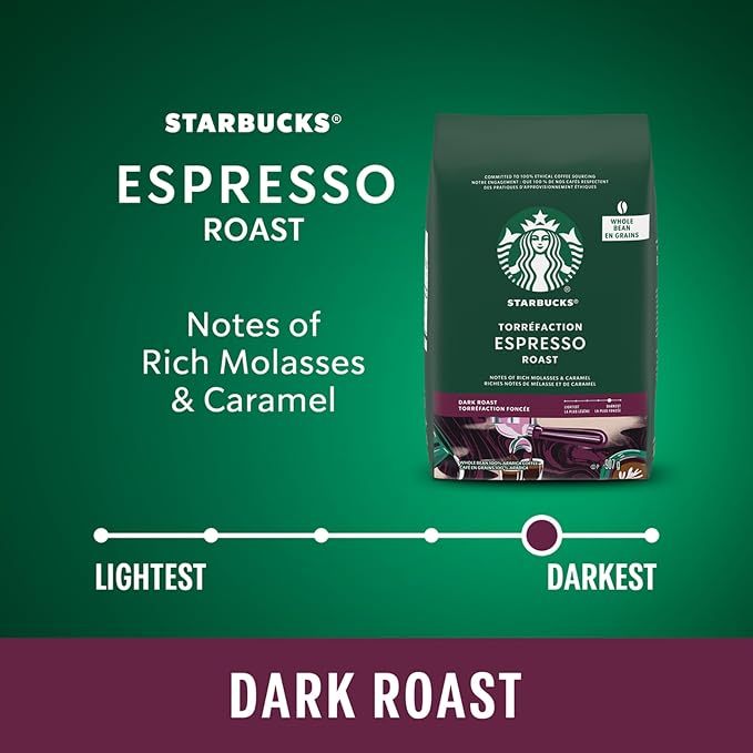 Starbucks Espresso Roast Whole Bean Coffee 907g – Dark Roast 100% Arabica Coffee with Rich Molasses & Caramel Notes