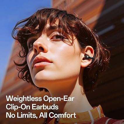 OpenRock E Open-Ear Clip-On Wireless Earbuds – Bluetooth 6.0, Lightweight 4g Earbuds, 28-Hour Battery Life, IPX4 Water Resistance