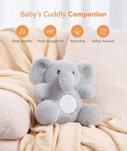 Dreamegg Baby White Noise Machine – Plush Elephant Sleep Soother with 21 Calming Sounds, Voice Recording, USB-C Rechargeable Battery & Washable Cover