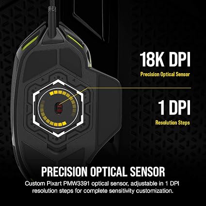 Corsair Nightsword RGB Wired Gaming Mouse – 18,000 DPI Optical Sensor, 10 Programmable Buttons, Tunable Weight & RGB Lighting