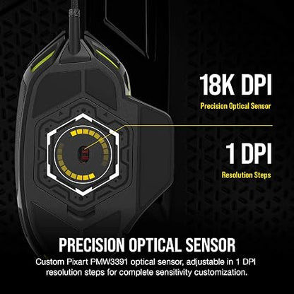 Corsair Nightsword RGB Wired Gaming Mouse – 18,000 DPI Optical Sensor, 10 Programmable Buttons, Tunable Weight & RGB Lighting
