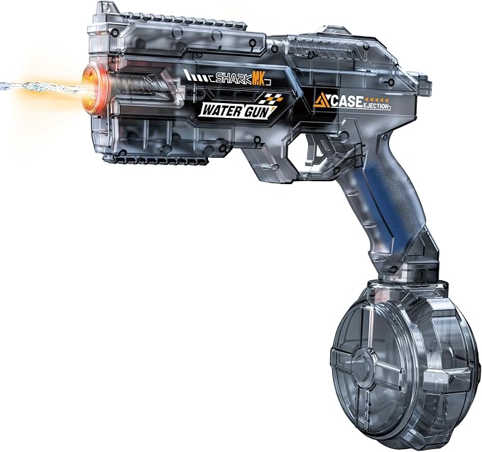Automatic Electric Water Gun with LED Lights – 26ft Range, 500ml Drum Tank Transparent Water Blaster for Kids & Adults