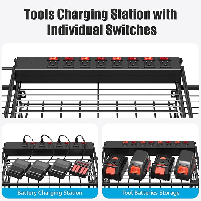 CCCEI Large Power Tool Organizer Wall Mount – Heavy-Duty Garage Drill Storage Rack with Charging Station
