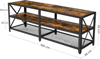 70 Inch Industrial TV Stand with Storage Shelves, Entertainment Center with Steel Frame and Mesh Shelf for Living Room and Bedroom LTV095 Series