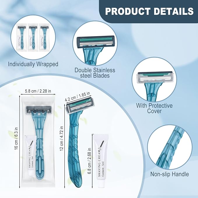 Lilingsty Disposable Razors with Shaving Cream – Individually Packaged 2-Blade Travel Shaving Kits