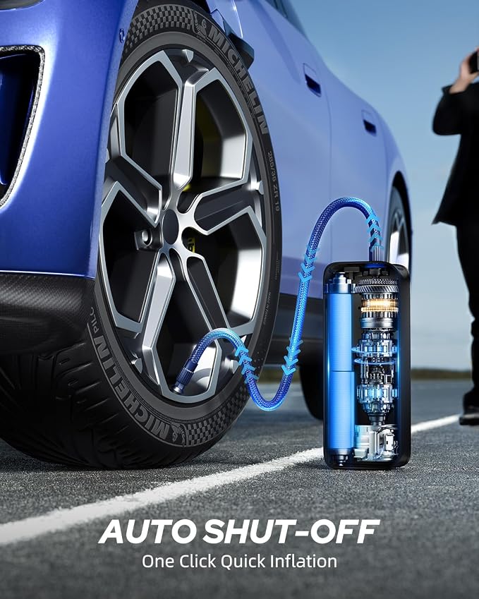 AUTOONE 150 PSI Portable Tire Inflator – 7800mAh Cordless Air Compressor with Digital Pressure Gauge, Auto Shut-Off & 12V Car Adapter