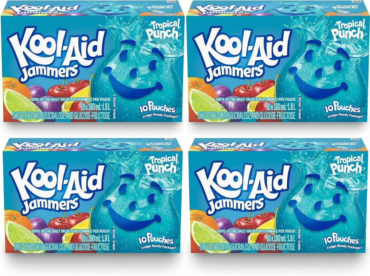 Kool-Aid Jammers Tropical Punch Drink Pouches – 40 x 180 mL (4 Packs of 10)g