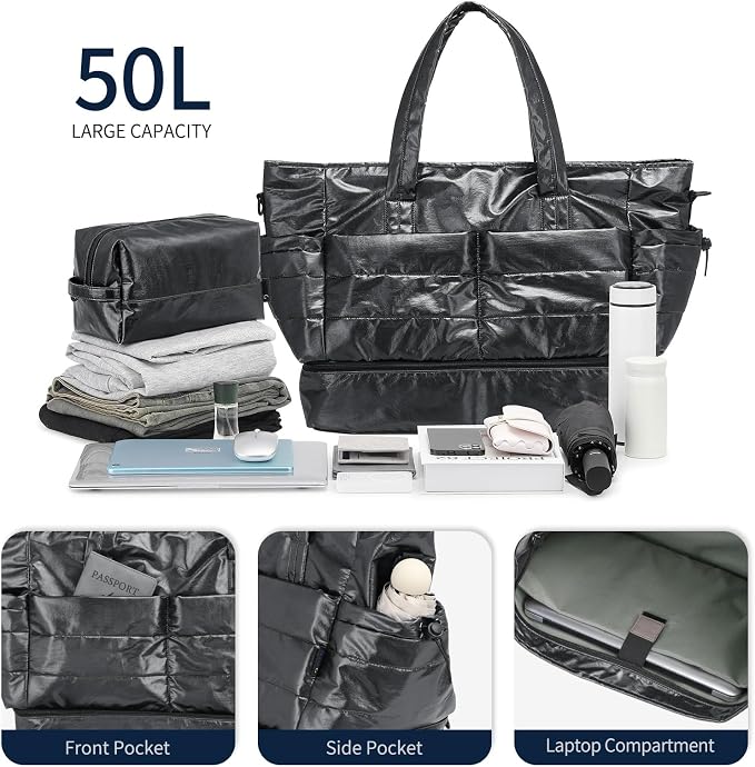 DTGN 50L Travel Duffel Bag for Women – Weekender Carry-On Bag with Shoe Compartment and Toiletry Bag