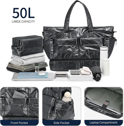 DTGN 50L Travel Duffel Bag for Women – Weekender Carry-On Bag with Shoe Compartment and Toiletry Bag