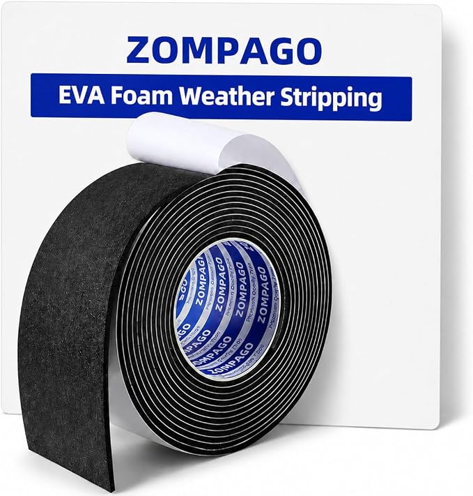 ZOMPAGO High-Density EVA Foam Tape – Self-Adhesive Weatherstrip Seal for Doors and Windows, Assorted Sizes