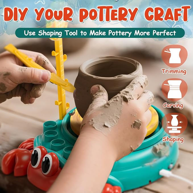 Lehoo Castle Kids Pottery Wheel Kit – USB Electric Pottery Studio with Air-Dry Clay, Paints & Sculpting Tools, Ages 6+
