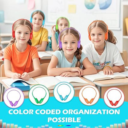 MENGLALA 15-Pack Classroom Kids Headphones – Wired 3.5mm On-Ear Student Headphones, Mixed Colors