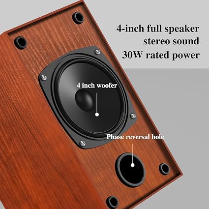 Elimavi 60W Powered Bookshelf Speakers – 4" Stereo Speakers with RCA & 3.5mm AUX for Turntable, TV, PC & Record Player