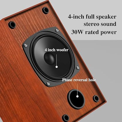 Elimavi 60W Powered Bookshelf Speakers – 4" Stereo Speakers with RCA & 3.5mm AUX for Turntable, TV, PC & Record Player
