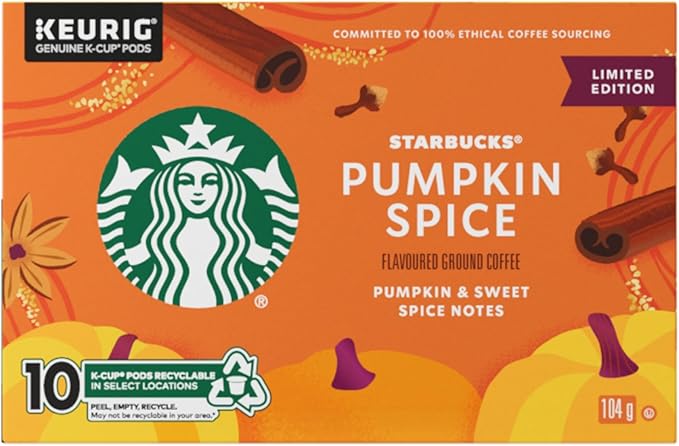 Starbucks Pumpkin Spice K-Cup Coffee Pods – Medium Roast Flavoured Arabica Coffee for Keurig Brewers, 10 Count