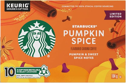 Starbucks Pumpkin Spice K-Cup Coffee Pods – Medium Roast Flavoured Arabica Coffee for Keurig Brewers, 10 Count