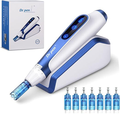 Dr. Pen Ultima A11 Wireless Microneedling Pen – 16,000 RPM, 6 Speeds, 0–2.5mm Adjustable Depth, Smart Sensor Charging Base & 9 Cartridges