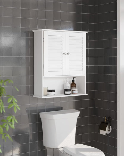 Wall Mounted Bathroom Storage Cabinet with Adjustable Shelf & Open Shelf – White Shutter Door Organizer BBC27WT