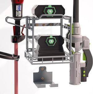 Jolensoy Wall Mount Power Tool Organizer – Heavy Duty Garage Storage Rack for Leaf Blower, Weed Trimmer, Batteries, Chargers & Lawn Equipment