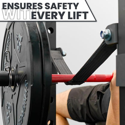 Synergee 750 lb Safety Straps for 3x3 Power Racks – Pair of Nylon Barbell Spotter Straps for 29-Inch Rack Depth, 5/8" & 1" Holes
