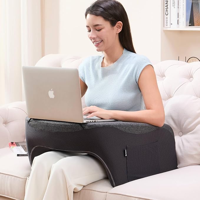 Large Memory Foam Reading Pillow & Laptop Lap Desk – H-Shaped Arm Rest Gaming Pillow with Removable Cover